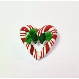 Hallmark Brooch Pin Christmas Holiday Candy Cane Heart Vintage 1987 Retro VTG